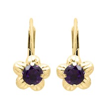 1CT Round Amethyst Floral Motif Drop/Dangle Earrings 14K Yellow Gold Plated - £46.40 GBP