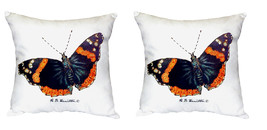 Pair of Betsy Drake Red Admiral Butterfly No Cord Pillows 18 Inch X 18 Inch - £63.30 GBP