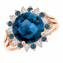 ANGARA London Blue Topaz Triple Shank Ring with Alternating Halo - £1,595.49 GBP