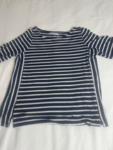 Keren Hart Women's Small Black & White Stripes Cotton Blend Shirt Top RN#010089 image 7