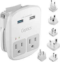 Ceptics Universal Travel Adapter Kit - 2 USB, USB-C Cord+2 US Outlets QC... - $48.99