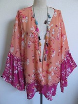 NWT Pioneer Woman Floral Duster Top L / XL Ruffle Hem &amp; Sleeves Coral Fu... - £21.62 GBP