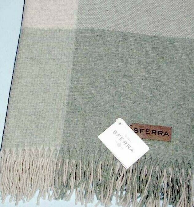 Sferra ROMO Merino Lambswool Fringed Throw in Seagreen Lightweight Italy New - $198.90