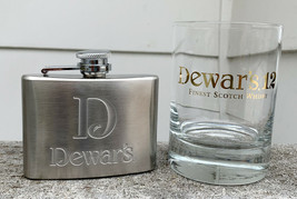 Dewar&#39;s 12 Scotch Whisky Glass 10 oz &amp; Stainless Steel Flask 4 oz - £22.53 GBP