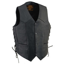 Men&#39;s Motorcycle Vest Black Classic V-Neck Side Lace Vest SH1315 - $1,105.52 MXN+