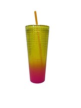 Starbucks Tumbler Lemon Yellow Pink Ombre Gradient Grid Venti Cold Cup 24oz - £44.14 GBP