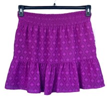 Bar III X-Large A-Line Mini Skirt Smocked Waist Lined Ruffled Hem Fuchsia New - £19.55 GBP
