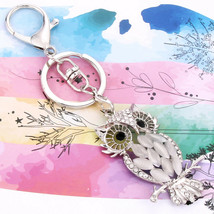 Fashion crystal keychain white owl key ring bag pendant charm jewelry - £10.22 GBP