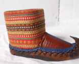 Vtg Serbian Peasant Shoe Opanak Small Pin Cushion Frame Leather Fabric H... - $21.66