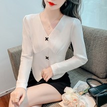 ZHOU Women Shirt Sweet Office Lady French Style Full Sleeve V-Neck Blouses Femme - £96.93 GBP