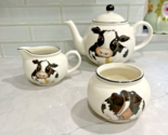 Vintage Arthur Wood Cow Teapot/Creamer/Sugar Front &amp; Back View Made in E... - $60.78