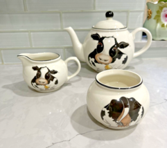 Vintage Arthur Wood Cow Teapot/Creamer/Sugar Front &amp; Back View Made in England - £48.43 GBP