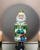 Santa Clause Mercury Glass Christmas Ornament Green Suit   Lantern 7” Vi... - $22.99