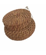 Vintage Small Woven Wicker Rattan Round Basket with Lid - £18.56 GBP