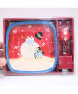 Christmas Snowman Cheese Snack Plate With Spreader By Kirkland Red Blue ... - $6.89