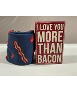 Wooden Box Sign &amp; Socks Gift Set &quot;Love You More Than Bacon&quot; 5x3x2 NEW - £6.36 GBP