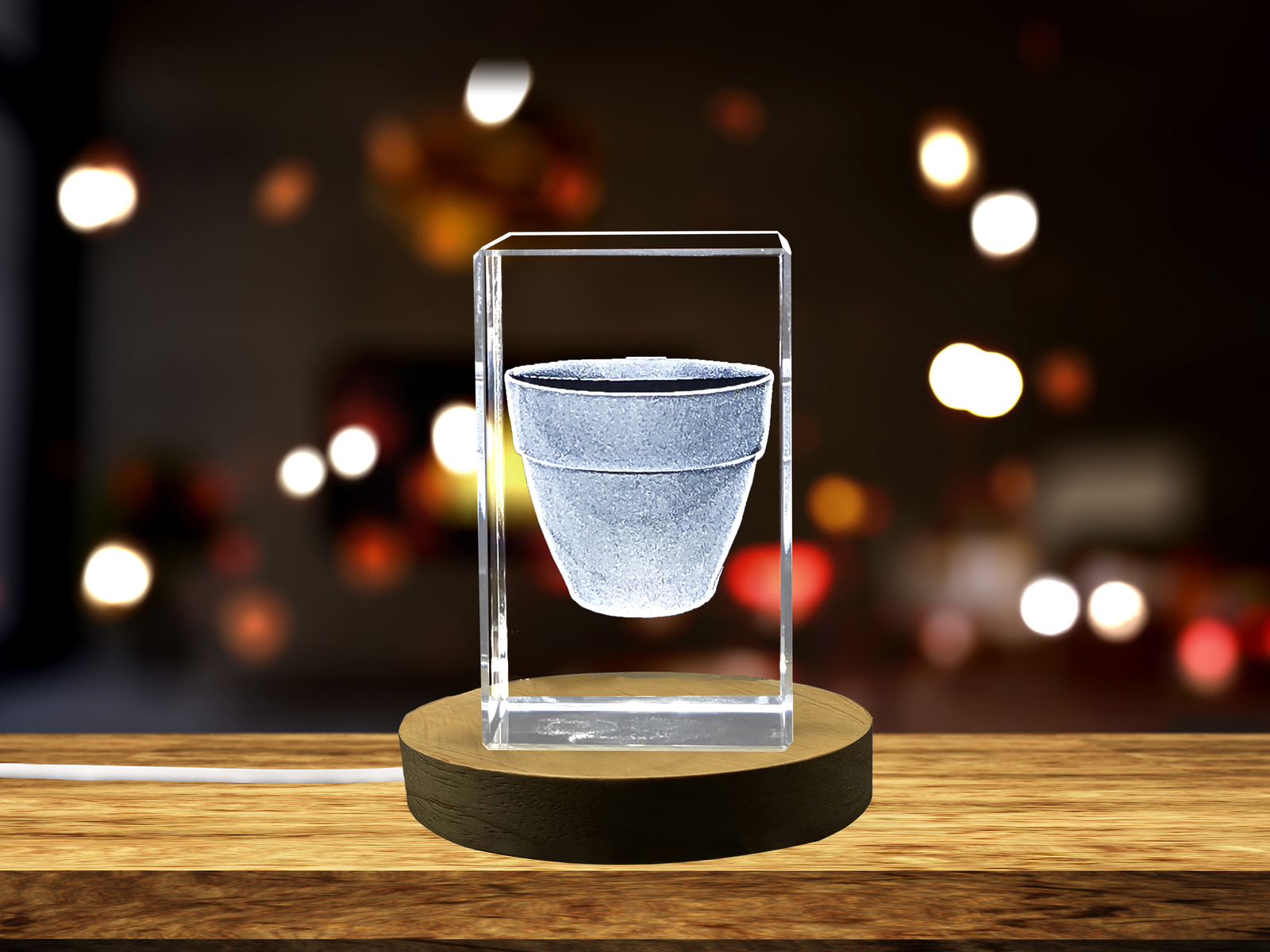 LED Base included | Garden Pot Immortalized in 3D Engraved Crystal