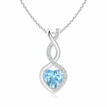Authenticity Guarantee 
Aquamarine Infinity Heart Pendant with Diamonds in Pl... - £885.12 GBP