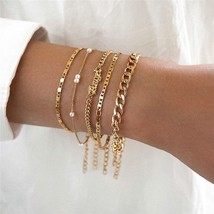 Bohemian Pearl Angel Bracelets Elegant Charm Bangle For Women Gold Color Chain B - £12.62 GBP
