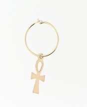 14k gold Tiny Egyptian Ankh Cross charm hoop earring ( PRICE FOR ONE SIDE ) - £19.07 GBP