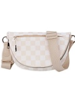 Checkered Nylon Fanny Pack Sling Bags Cream Beige - $53.46 CAD