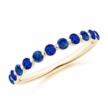 ANGARA Floating Round Sapphire Semi Eternity Wedding Band for Her in 14K Gold - £632.25 GBP