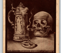 Skull Face Smoking Cigar German Beer Stein Postcard Ullman Fantasy Skeleton Head - £90.03 GBP
