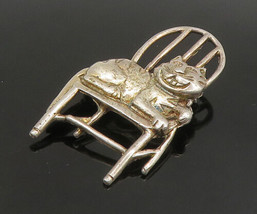 MEXICO 925 Sterling Silver - Vintage Smiling Cat In Chair Brooch Pin - BP9131 - £55.71 GBP