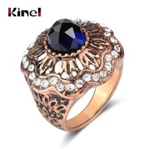 Hot Big Natural Stone Ring Vintage Antique Gold Color Crystal Rings For Women Lu - £6.15 GBP