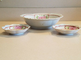 Vintage Hand Painted Rose Floral Bowl 3 Pc. Set Marked Japan - £28.41 GBP