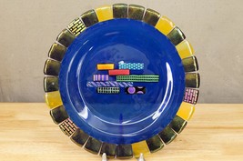 Dichroic Fused Glass Studio Art Plate Cobalt Blue Brick Pattern Graphic ... - £42.71 GBP