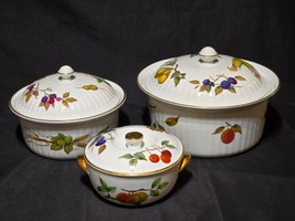 Vintage Royal Worcester EVESHAM GOLD Covered Casserole Baking Serving Set Of 3 - £111.04 GBP