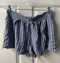 American Eagle Striped Wrap Shorts Sz M 2&quot; Inseam Beach Summer Vacay Blue White  - £11.22 GBP