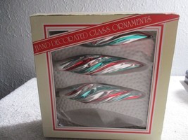 3 Vintage Christmas Tree Glass ornaments Teardrop Torpedo Swirl Bradford... - £19.46 GBP