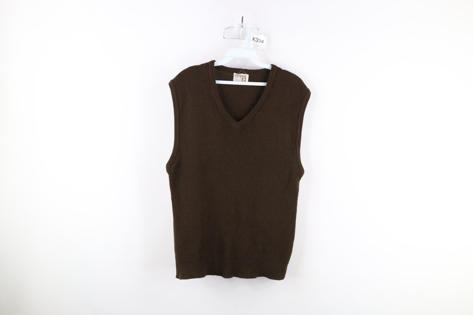 Vtg 60s 70s Streetwear Womens XL Distressed Blank Ribbed Knit Sweater Ve... - $31.14