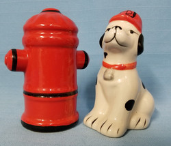 Dalmatian Dalmation Fireplug Salt &amp; Pepper Shakers Red Black White Figurine  - £21.93 GBP