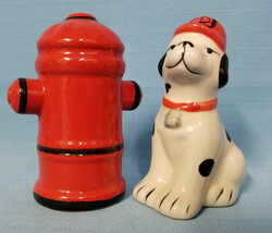 Dalmatian Dalmation Fireplug Salt &amp; Pepper Shakers Red Black White Figur... - $27.99