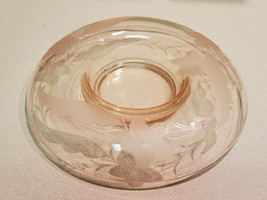 Vintage Pink Depression Etched Floral Glass Dish with Compote Rolled Rim - $19.75