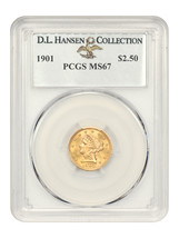 1901 $2.50 PCGS MS67 ex: D.L. Hansen - $4,226.78