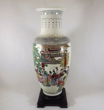 Chinese Famille Rose Vase Qianlong Mark w/ Seals&amp; Writing Republic Period Repair - £16.69 GBP