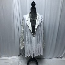 FAD Sheer Jacket Womens 4X White Silver Embroidered Rhinestone Clasp Eve... - £15.41 GBP