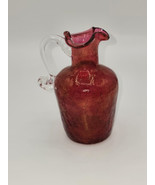 Kanawha Glass Red Cranberry Crackle Glass with Clear Handle Mini Pitcher... - $604.09 MXN