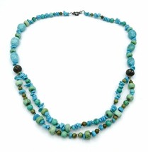 Peyote Bird Southwestern Sterling Silver Double Strand Turquoise Necklace - £63.30 GBP