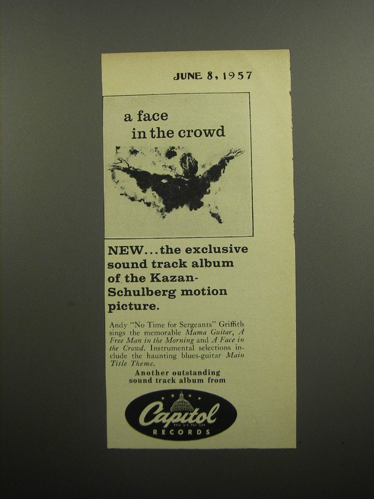 1957 Capitol Records Advertisement - A Face in The Crowd Album - 1980-89