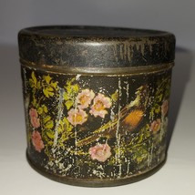 Vintage Small Tin Trinket Container Floral With Original Lid Soldered Seam - £22.80 GBP