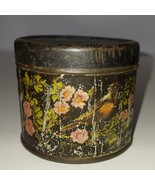 Vintage Small Tin Trinket Container Floral With Original Lid Soldered Seam - $29.00