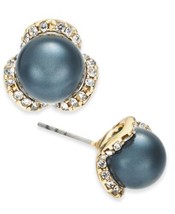 allbrand365 designer Womens Imitation Pearl And Pave Stud Earrings,Navy,No Size - £14.06 GBP