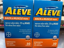 2-ALEVE Back & Muscle Pain 50 Tablets Each 03/2024 - $10.88