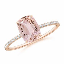 ANGARA Thin Shank Cushion Morganite Ring with Diamond Accents in 14K Gold - £749.54 GBP