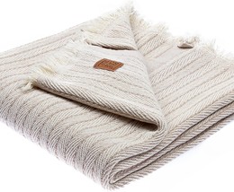 Gold Case Throw Blanket For Couch - 100% Recycled Cotton 60X80 - Vintage, Beige - £39.10 GBP